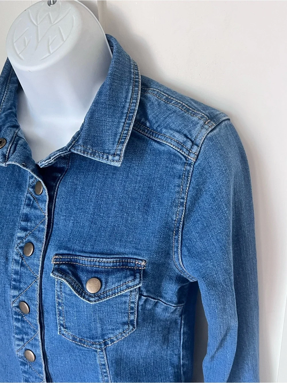 Free People Denim Stretch Snap Front Blue Jean Boho Western Rodeo Jacket S - Picture 5 of 10